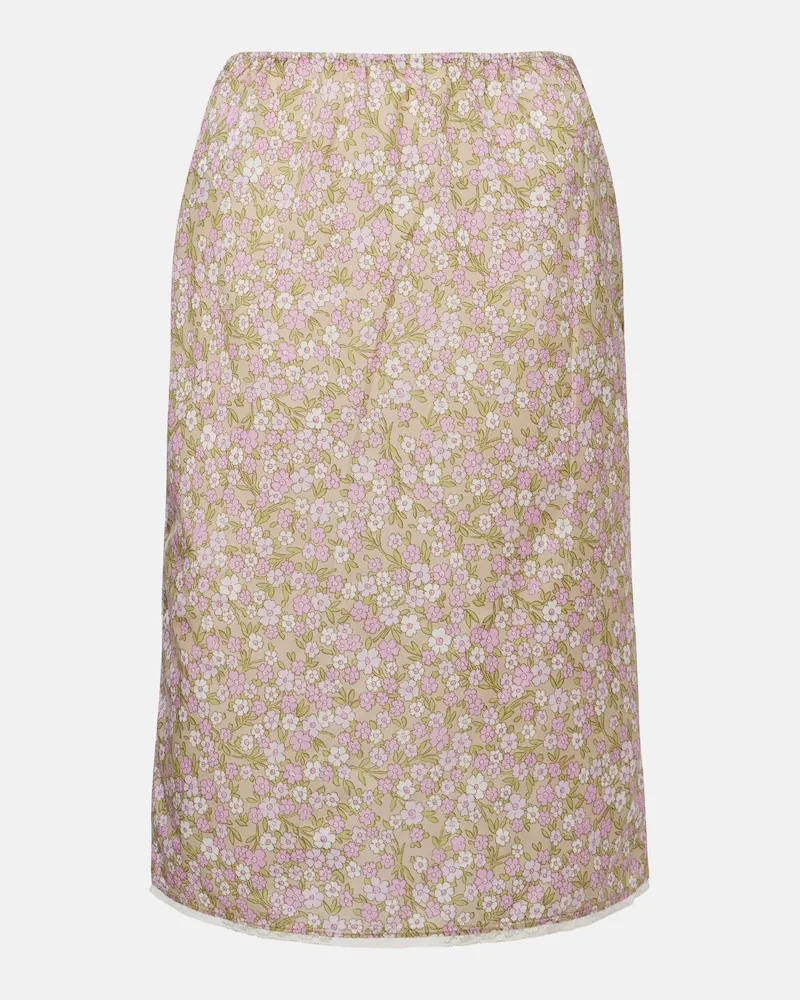 Prada Gonna midi con stampa floreale e pizzo Verde