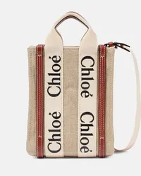 Chloé Chloé Borsa Woody North South Mini in canvas Neutro