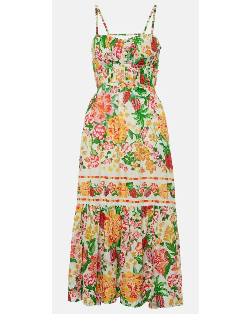 FARM Rio Abito midi Floral Sketch in cotone Multicolore