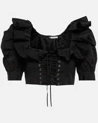 Alessandra Rich Top in misto cotone con volant Nero