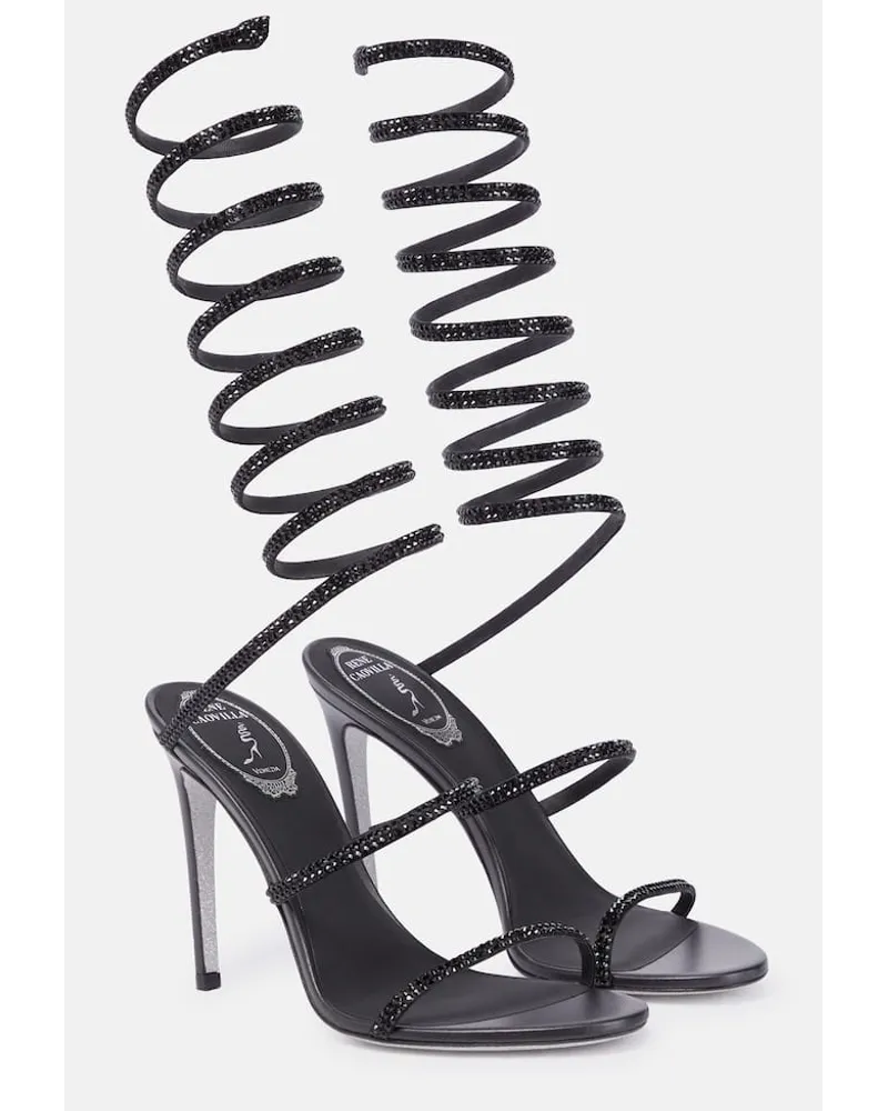 René Caovilla Sandali Cleo in pelle con cristalli Nero