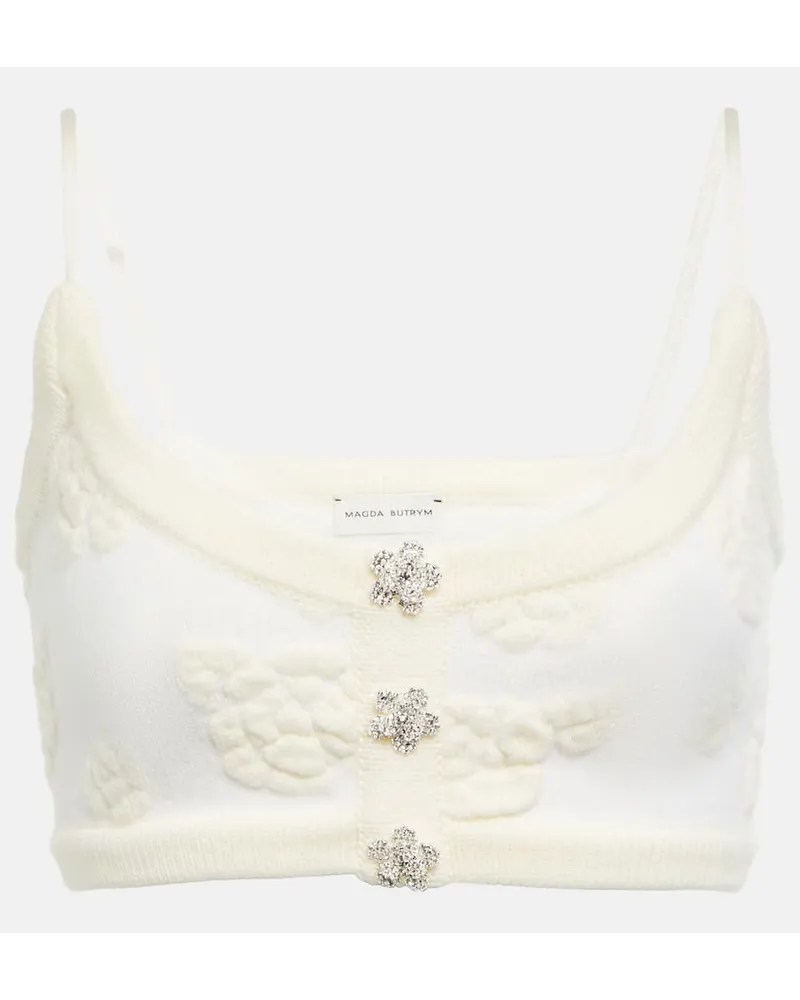 Magda Butrym Top cropped in misto lana con ricami Bianco