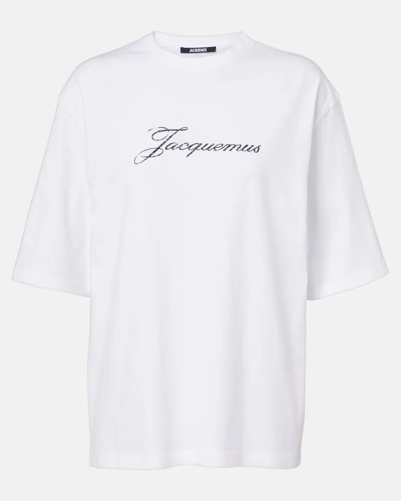 Jacquemus T-shirt in jersey di misto cotone con logo Bianco