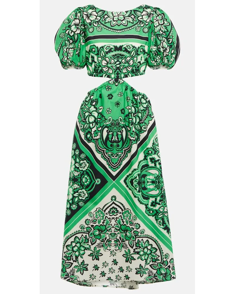 RED Valentino Abito midi in cotone con stampa Verde