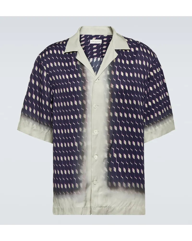 Dries van Noten Camicia bowling con stampa Blu