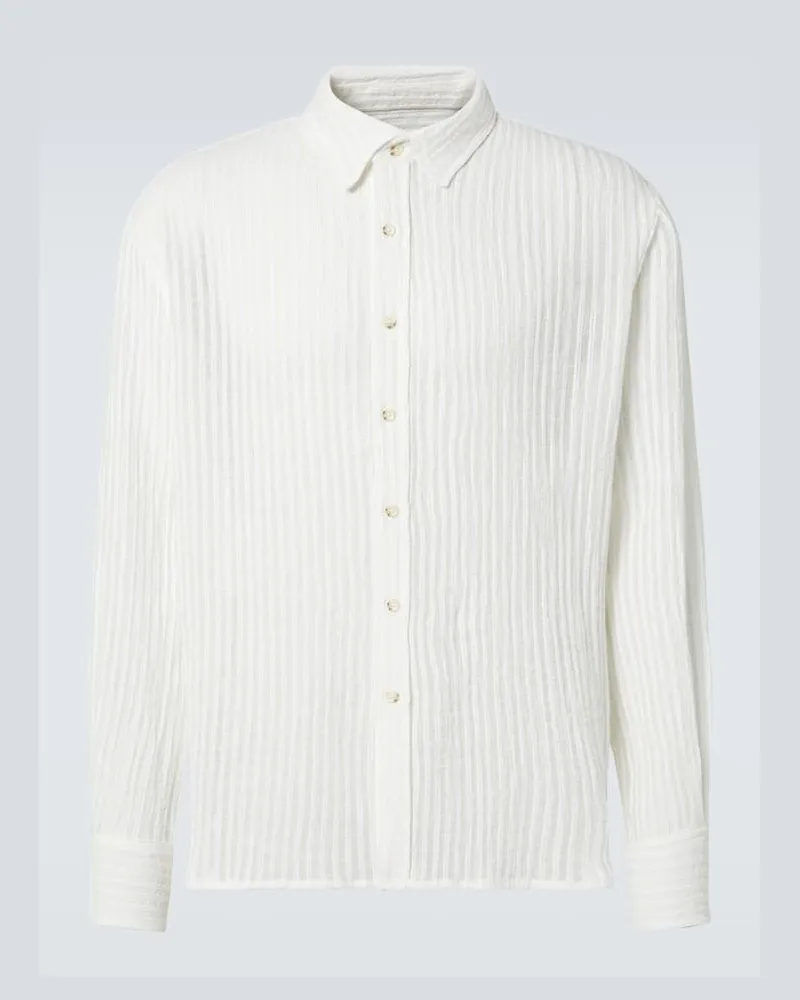 COMMAS Camicia in misto lino e cotone a righe Bianco