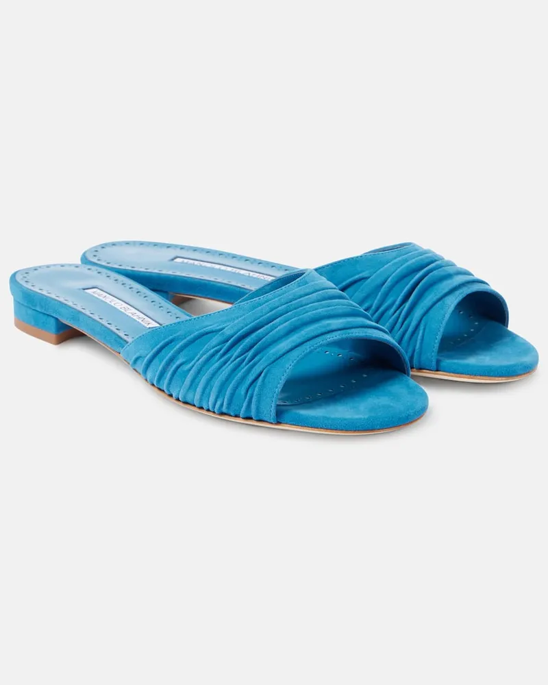 Manolo Blahnik Sandali Piruaflat 10 in suede Blu