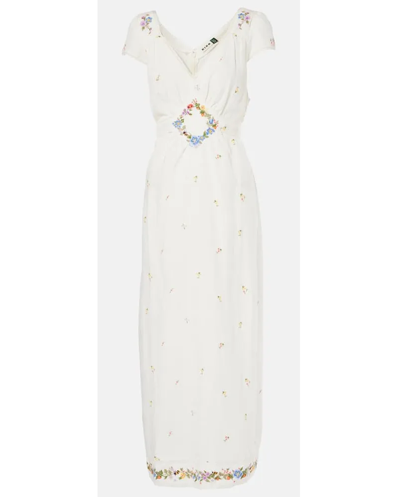 RIXO Abito lungo Carey con ricamo Bianco