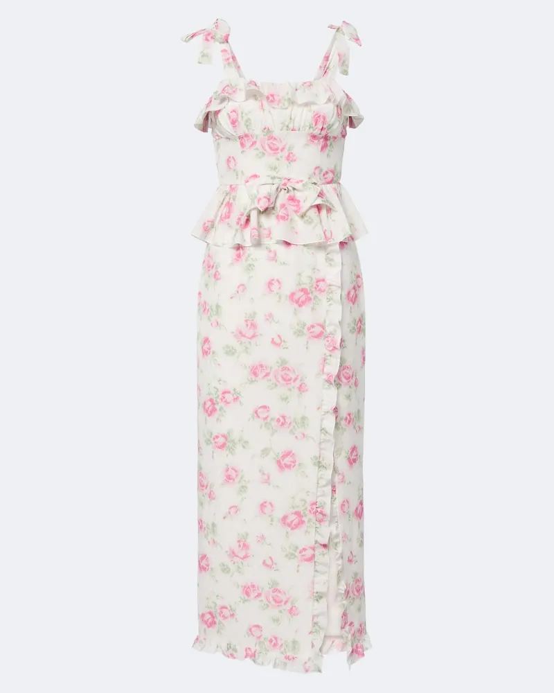 Alessandra Rich Abito midi in seta con stampa Rosa