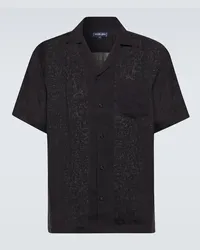 Frescobol Carioca Camicia bowling Angelo in lino Nero