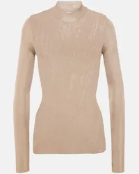 Saint Laurent Pullover in maglia di seta a coste Beige