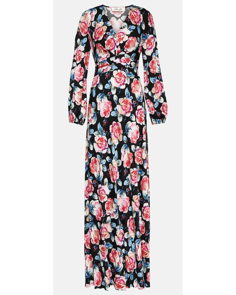 Diane von Furstenberg Abito lungo Monika in raso con stampa Rosa