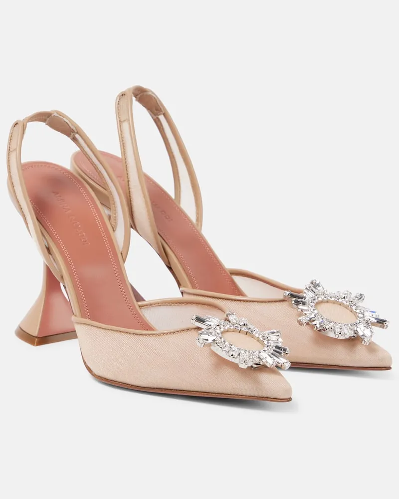 Amina Muaddi Pumps slingback Begum 95 in mesh con cristalli Beige
