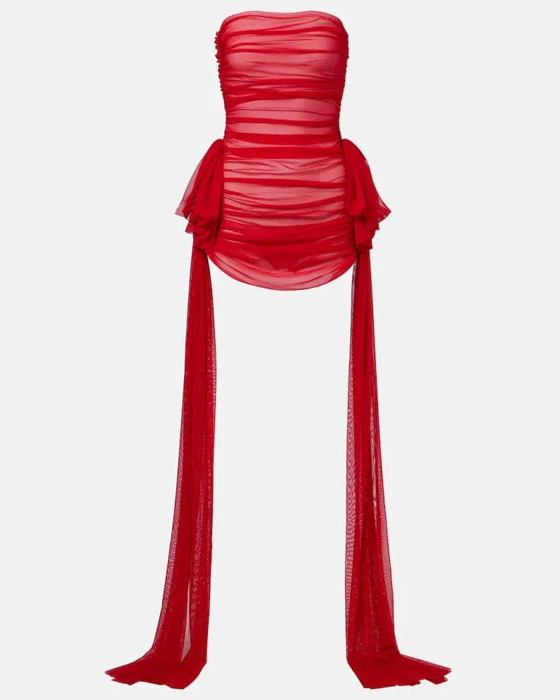 Norma Kamali Abito corto in mesh con fiocco Rosso