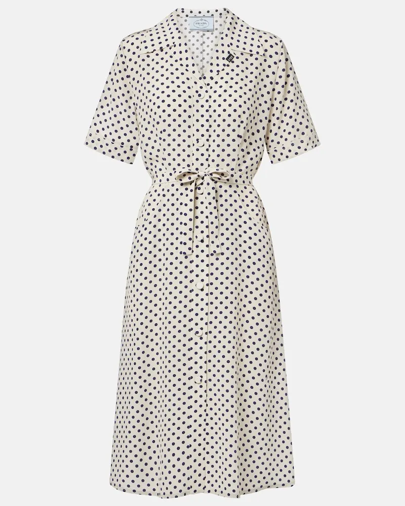 Prada Abito chemisier in seta a pois Bianco