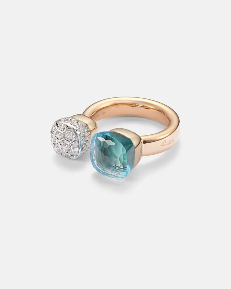 Pomellato Anello Nudo in oro bianco e rosa 18kt con topazio e diamanti Oro