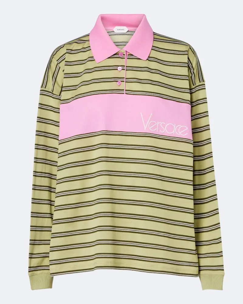 Versace Polo oversize in jersey di cotone a righe Verde