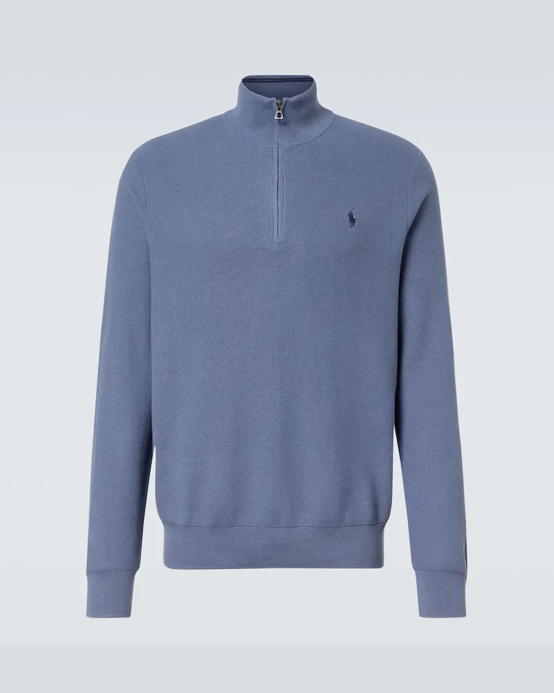 Ralph Lauren Pullover in cotone con zip corta Blu