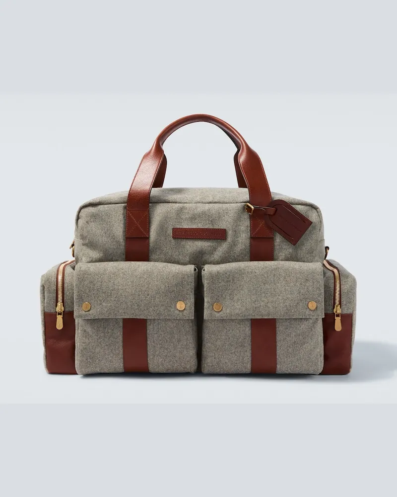 Brunello Cucinelli Borsa da viaggio con pelle Grigio