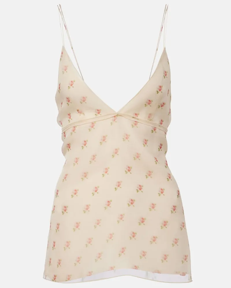 KHAITE Camisole Timy in organza di seta con stampa floreale Bianco