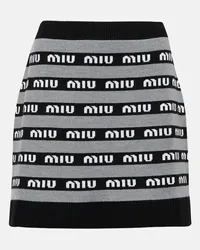 Miu Miu Minigonna in jacquard di lana con logo Grigio