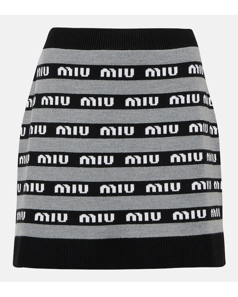 Miu Miu Minigonna in jacquard di lana con logo Grigio