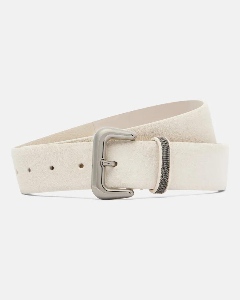 Brunello Cucinelli Cintura in suede con monili Bianco