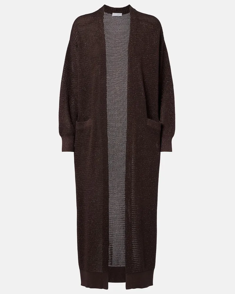 Brunello Cucinelli Cardigan in misto cotone lamÃ Marrone