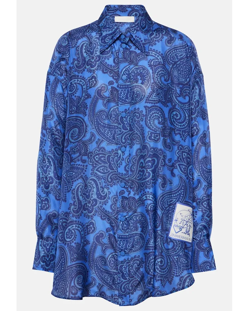 Zimmermann Camicia Ottie in seta habotai con stampa paisley Blu