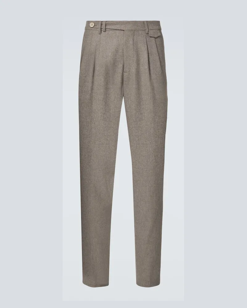 Brunello Cucinelli Pantaloni regular in flanella di lana vergine Beige