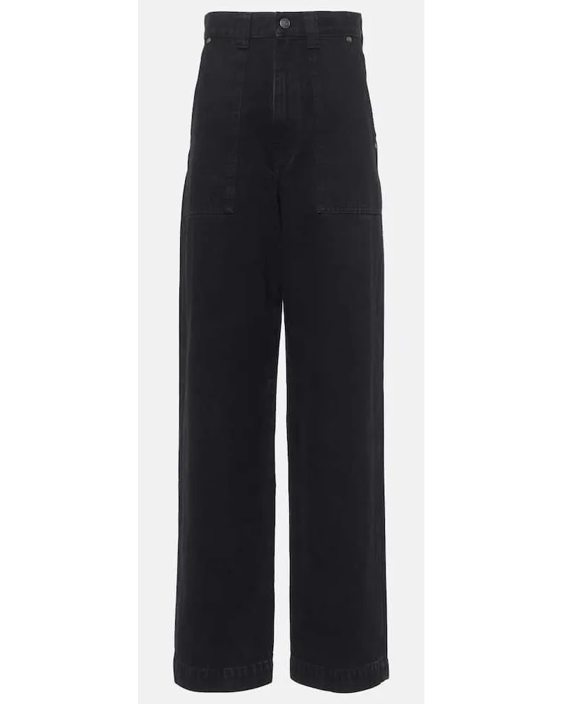 KHAITE Jeans regular Hewitt a vita alta Nero