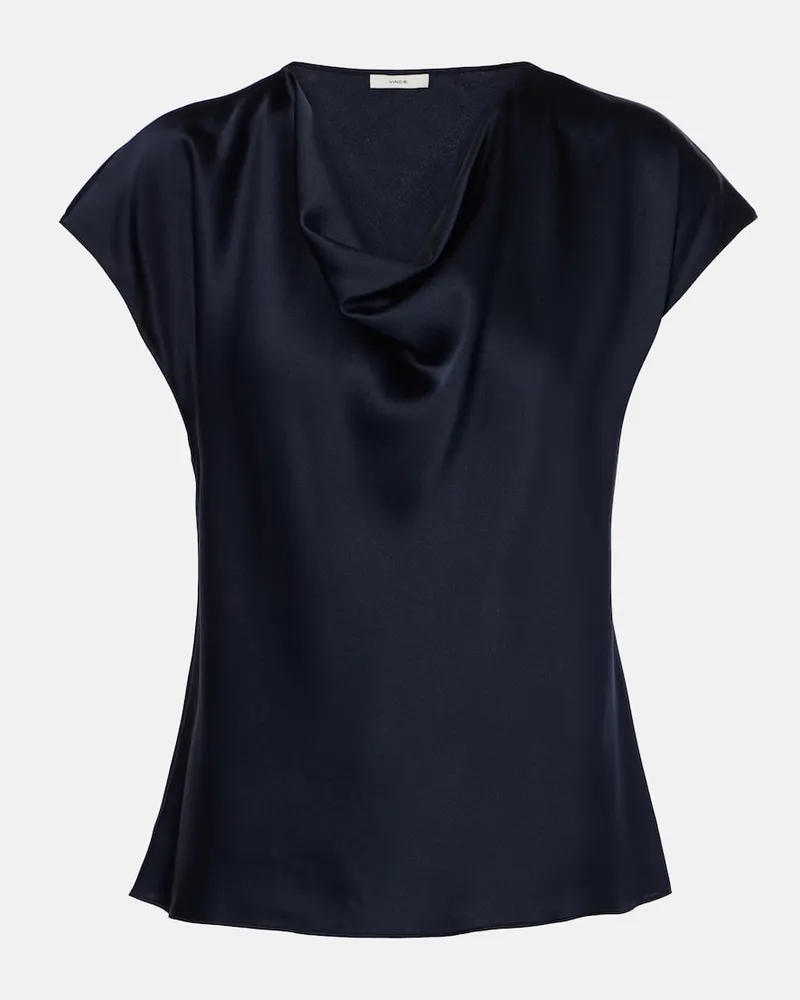 Vince Top in raso di seta Blu