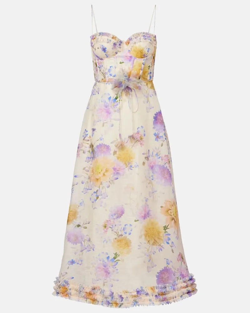 Zimmermann Abito midi Luna in lino e seta Bianco