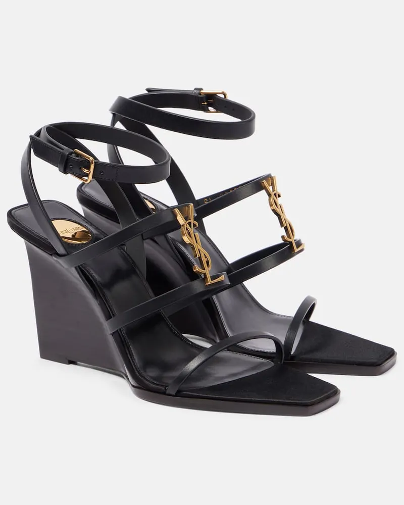 Saint Laurent Sandali Cassandra 90 in pelle con zeppa Nero