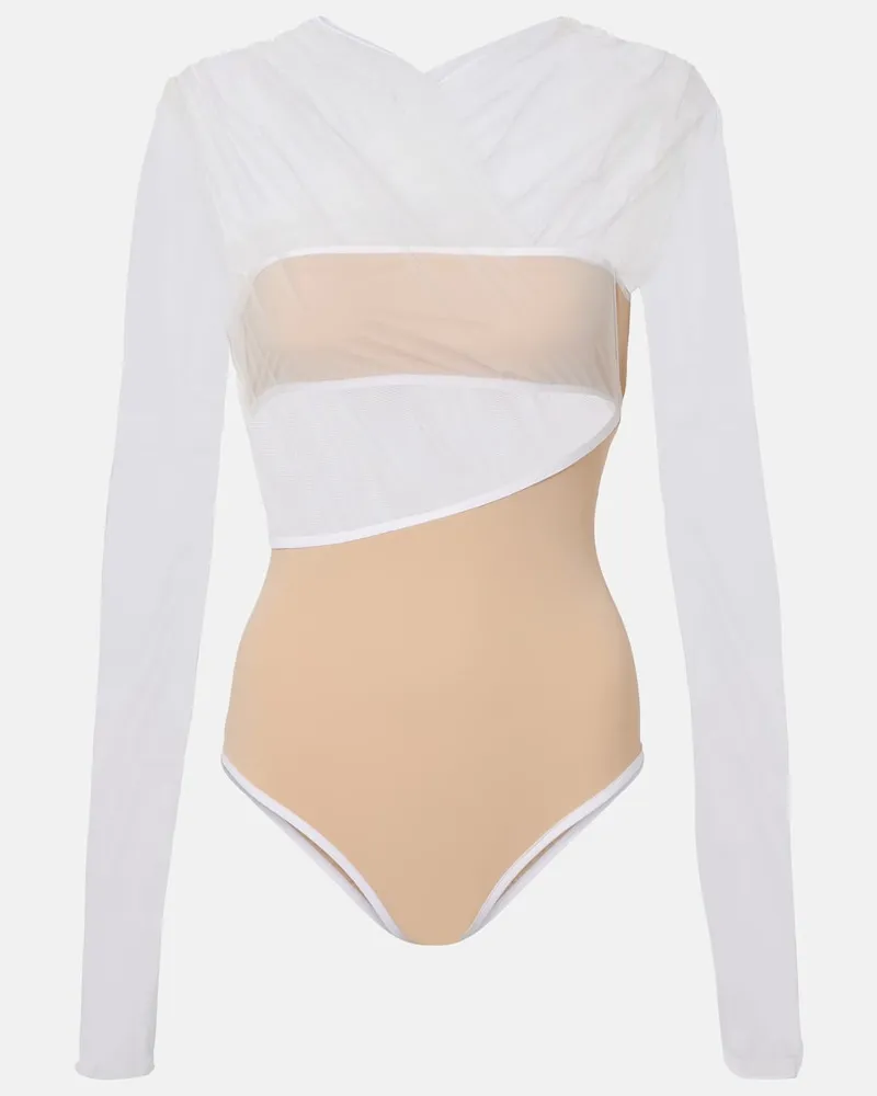 Nensi Dojaka Body in tulle con cut-out Bianco