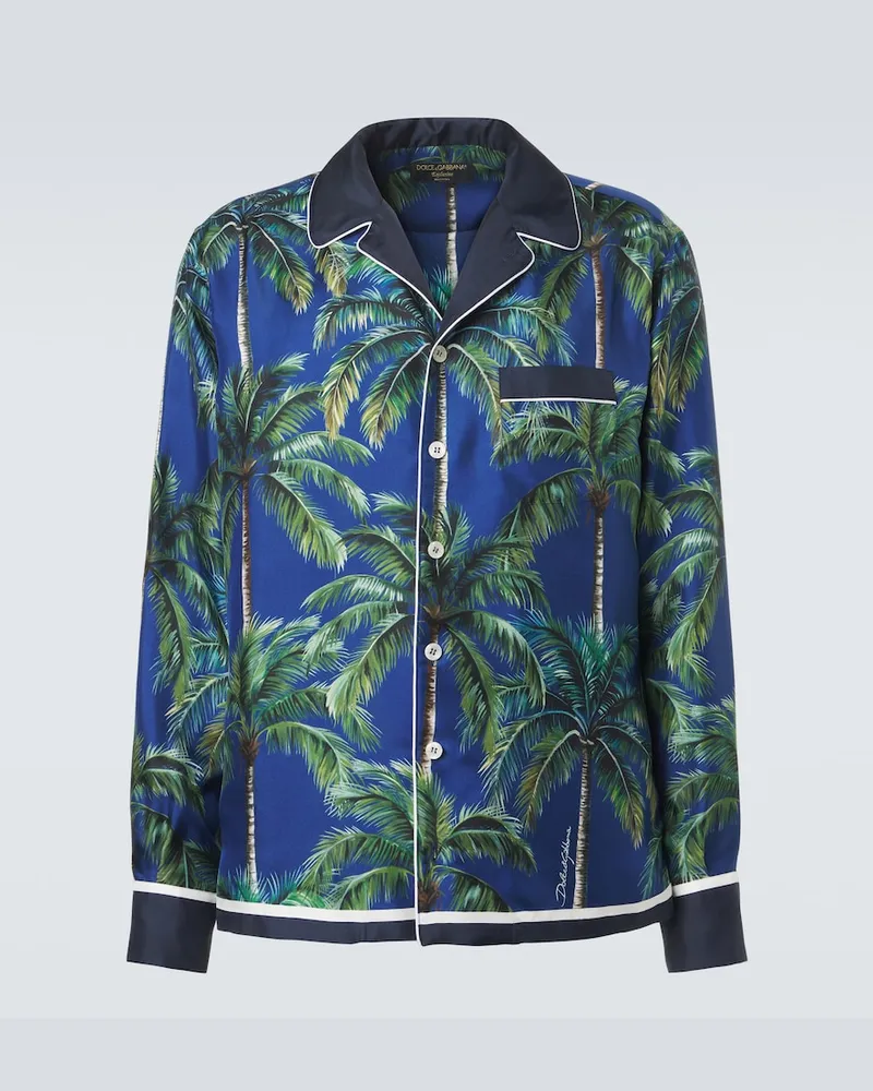 Dolce & Gabbana Camicia in twill di seta con stampa Blu