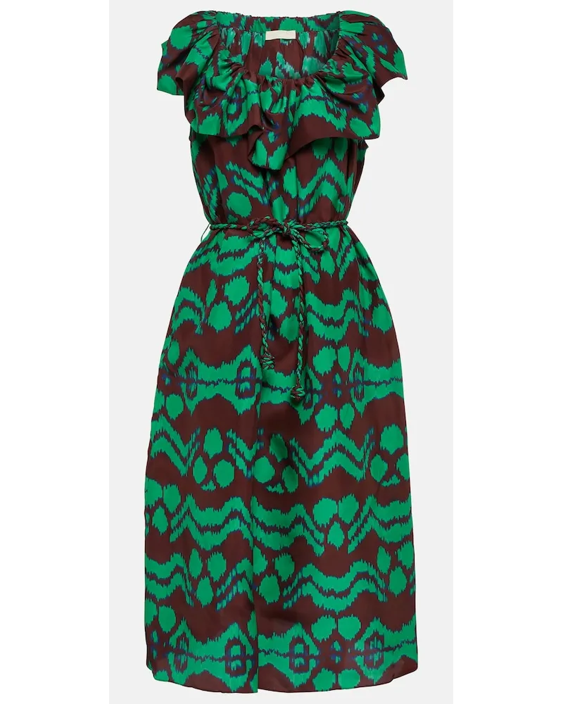 Ulla Johnson Abito midi Anora in seta con stampa Multicolore