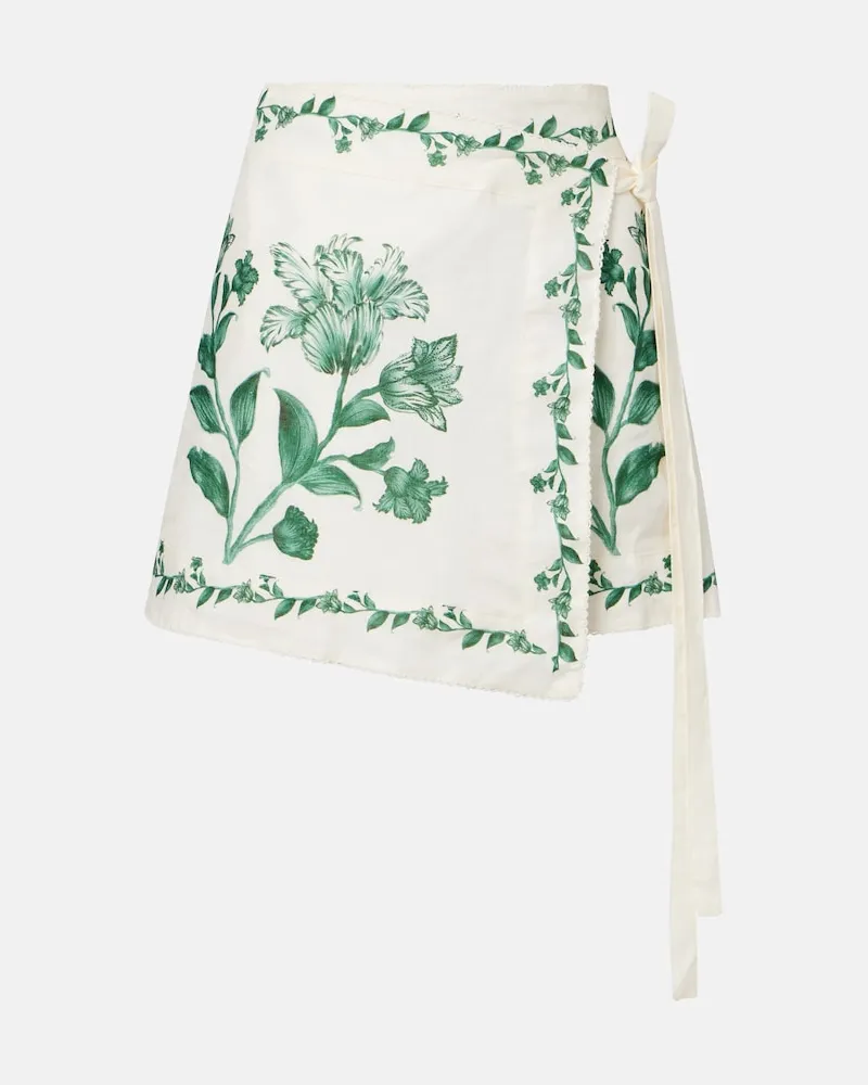 AGUA BENDITA Copricostume Luna in lino con stampa floreale Bianco