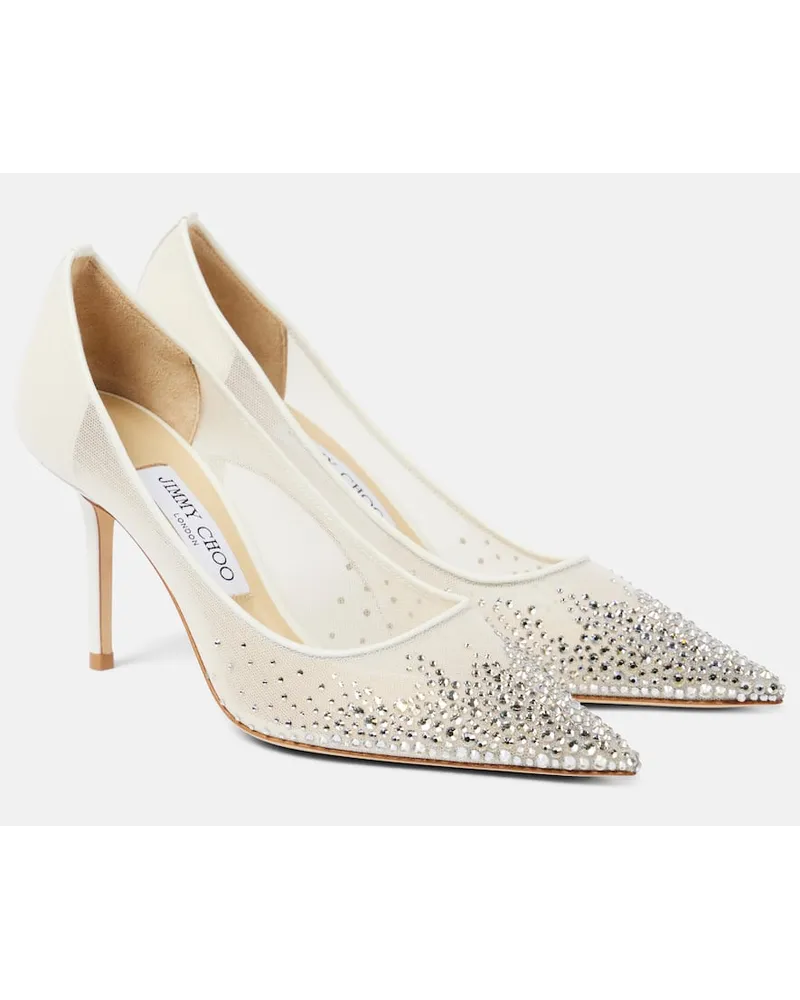 Jimmy Choo Pumps Love 85 in mesh con cristalli Bianco