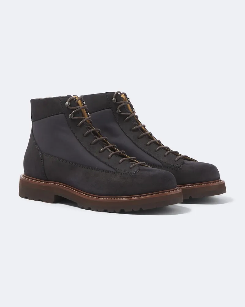 Brunello Cucinelli Stivali stringati con suede Blu