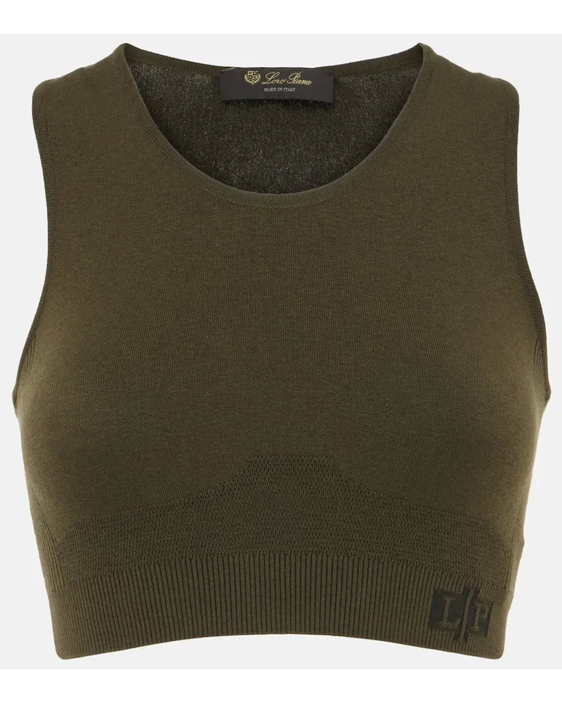 Loro Piana Top sportivo in misto seta a coste Verde