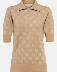 Gucci Polo in jacquard lamé GG Beige