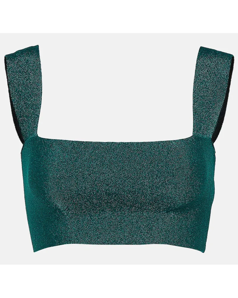Victoria Beckham Top cropped in maglia lamÃ Verde