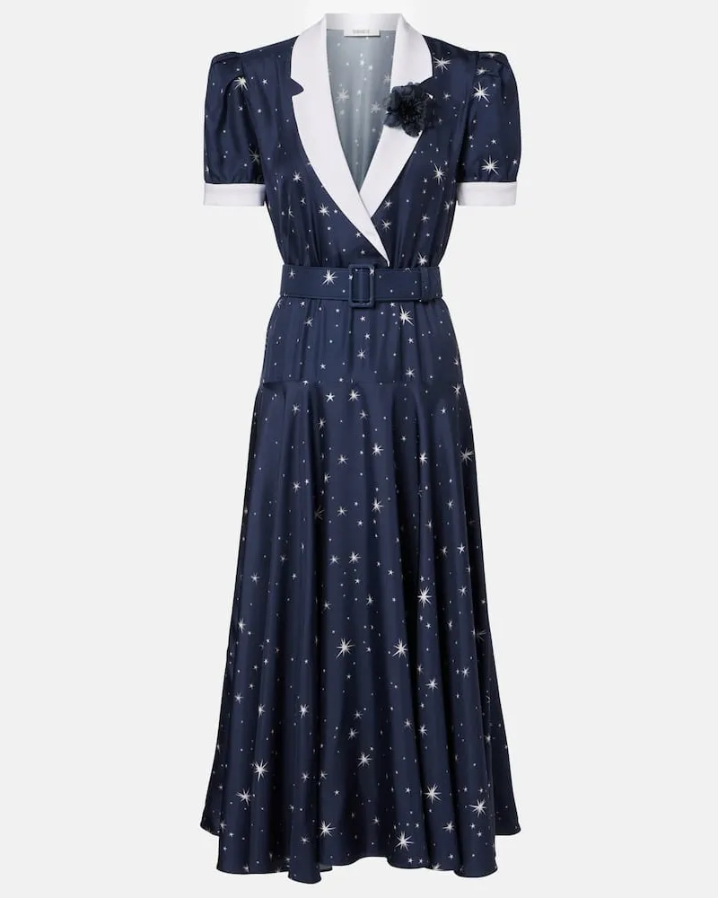 Rodarte Abito midi in twill di seta con stampa Blu