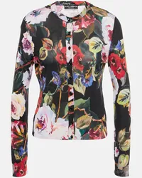 Dolce & Gabbana Cardigan in seta con stampa floreale Nero