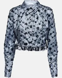 Ganni Camicia cropped in pizzo con paillettes Blu