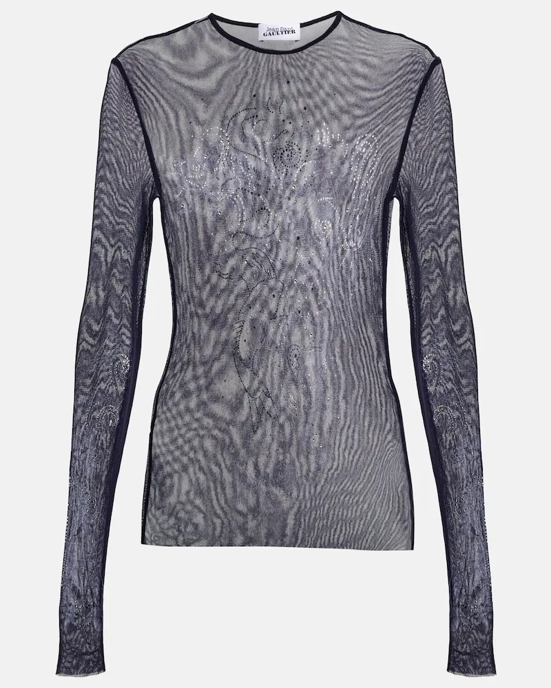 Jean Paul Gaultier Top in mesh con cristalli Blu