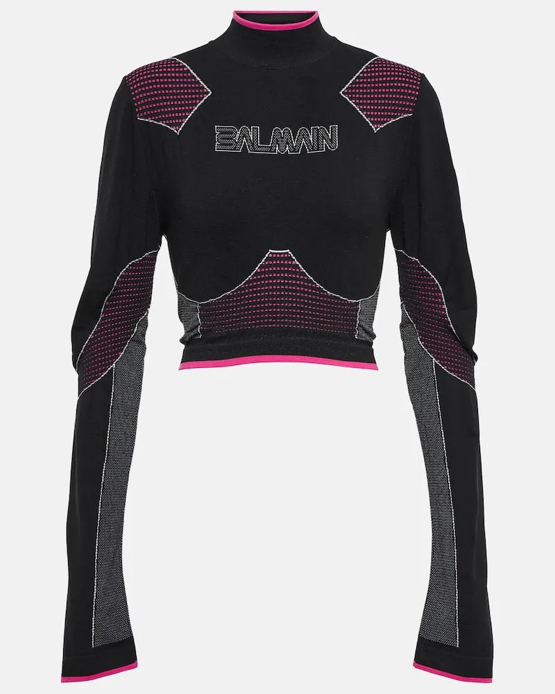 Balmain Top cropped sportivo con logo Nero