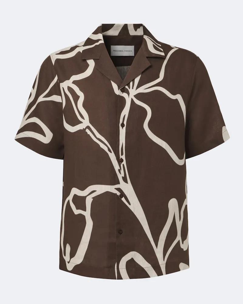 Frescobol Carioca Camicia bowling in lino con stampa Marrone