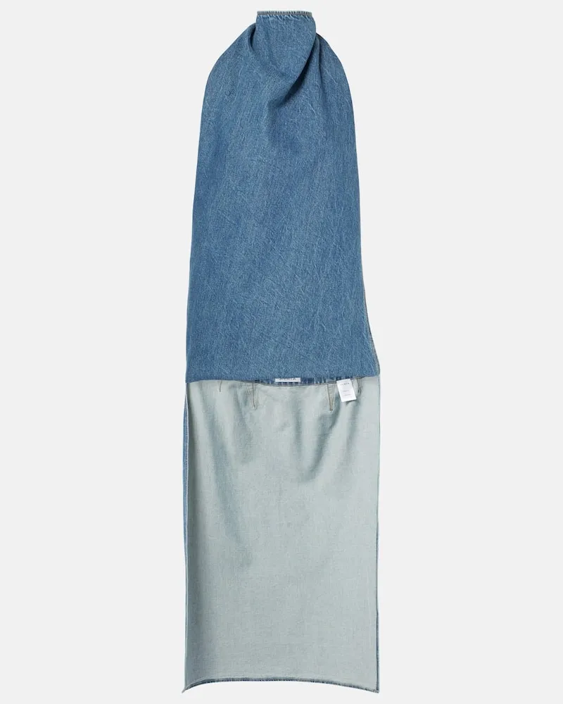 Alaïa AlaÃ¯a Top di jeans con scollo all'americana Blu
